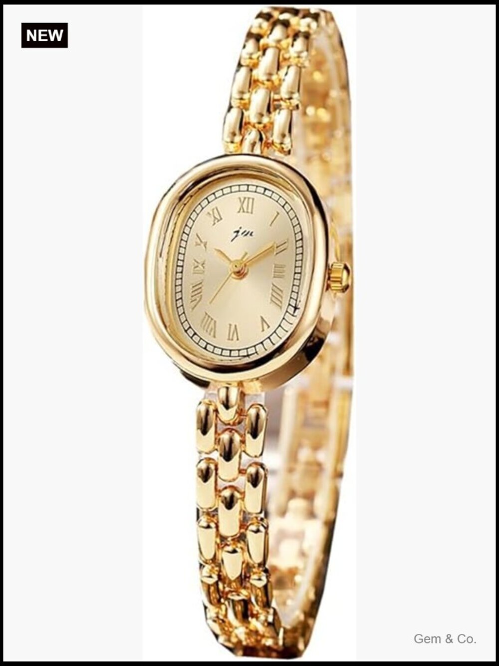 Small Face Oval Quartz Wrist Watch with Link Band for Women